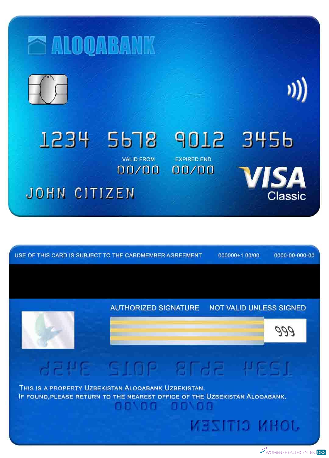 Download Uzbekistan Aloqabank visa classic card Photoshop template